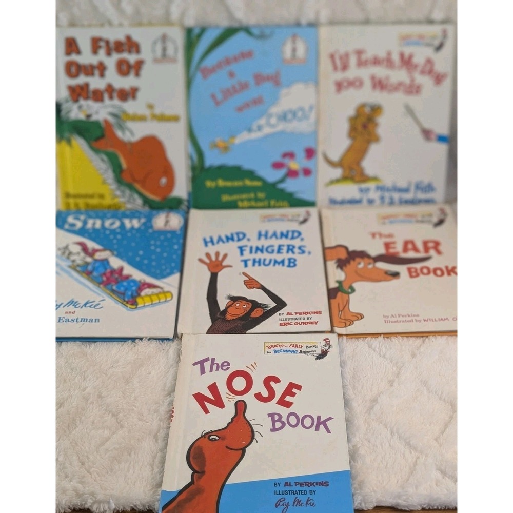 Dr Seuss Beginner Books Lot 7 Nose Ear Fish Out Water Hand Thumb Snow